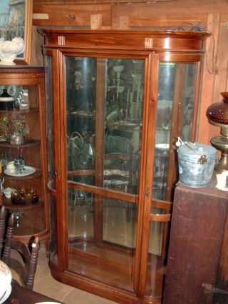 Vintage Cherry Wood Curio,  Round Doors Beveled Glass Case Display 84 " X48 " X 1 Ft