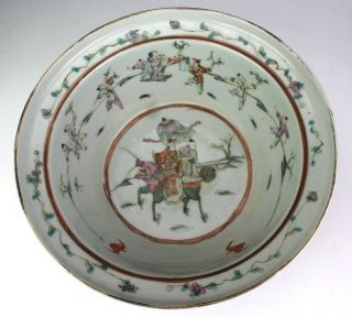 Antique Chinese Export Famille Verte Figural Floral Painted Porcelain Bowl Sbm