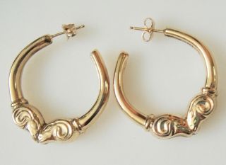 Vtg 14 karat Solid Gold Rams Head Hoop Post Earrings - 6.  9gram - 28x6mm - Scrap/Wear 3
