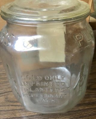 Vintage Planters Peanut Octagon Store Display Glass Jar Peanut Lid Pennant Ok 2