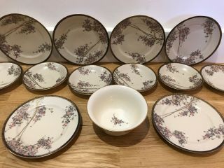 Antique Hand Painted Japanese Porcelain Part Gilt Tea Set Plates Saucers Bowl