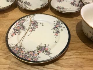 Antique Hand Painted Japanese Porcelain Part Gilt Tea Set Plates Saucers Bowl 2