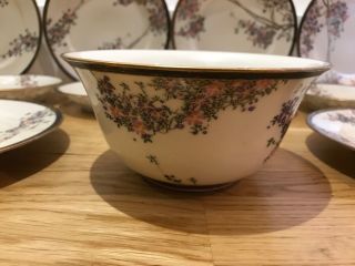 Antique Hand Painted Japanese Porcelain Part Gilt Tea Set Plates Saucers Bowl 3
