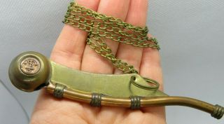 Vintage Wwii Ww2 Us Navy Ship Brass Copper Pipe Bosun 4.  75 " Whistle W/ 28 " Chain