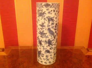 Antique Chinese Blue & White Large Vase Decorated With Magpie? Birds & Signed