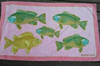 Vintage Rare Hermes Fish Motif Beach Towel