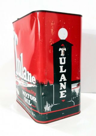 Vintage 1930s TULANE Oil Old Tin Metal Can W/ Car Graphic Sign RARE 2 Gallon 3