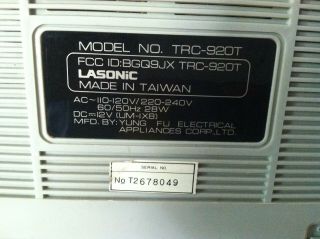 Lasonic TRC - 920T vintage boombox cassette player radio 10