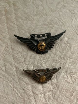 Pair Wwii Us Navy Airman Aircrew Pin Combat Wings Sterling Silver Gold Anchor