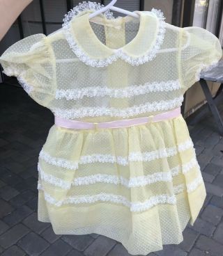 Vintage Toddler Yellow Sheer Swiss Dot Lace Dress Baby