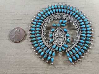 Vintage Huge Zuni Natural Turquoise Cluster Pin Brooch With Thunderbird