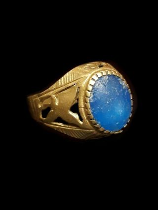 Fallen Angel Of Eden,  Dual Dna Antique Golden & Blue Ring Size 9