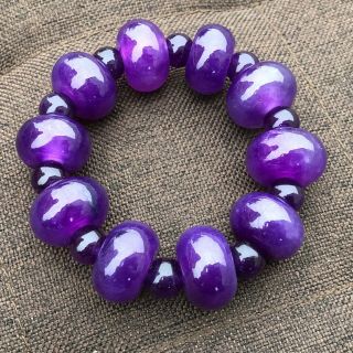 Chinese Handwork Collectible Natural Purple Jadeite Jade Abacus Beads Bracelet