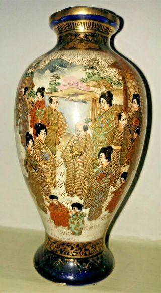 Fine Antique Japanese Meiji Period Satsuma Hand Painted Geisha Vase Signed