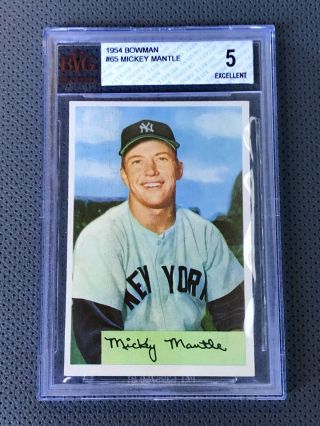 1954 Bowman 65 Mickey Mantle Yankees Bvg 5 Hof Vintage Baseball Card