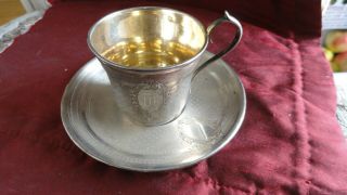 Antique French Sterling Silver Tea Cup & Saucer,  Louis 16 Style,  19th Century.