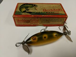 Vintage Frog Spot Heddon Sos Injured Crippled Minnow Wooden Fishing Lure W/ Box