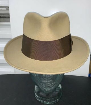 Vintage 50’s Knox Premier Tan Brown Fur Felt Wide Brim Fedora Hat 7 3/8