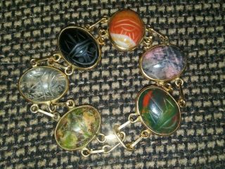 10k Solid Yellow Gold Vintage Bloodstone Multi Gemstone Egyptian Carved Scarab B