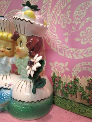 Vtg Enesco Sweet Shoppe Cupcake Candy Girls Head Vase Planter W Floral Bouquets 4