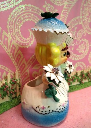 Vtg Enesco Sweet Shoppe Cupcake Candy Girls Head Vase Planter W Floral Bouquets 5