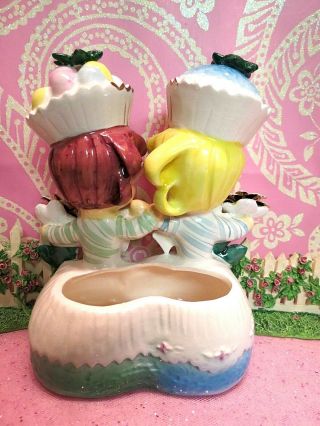 Vtg Enesco Sweet Shoppe Cupcake Candy Girls Head Vase Planter W Floral Bouquets 7