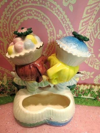 Vtg Enesco Sweet Shoppe Cupcake Candy Girls Head Vase Planter W Floral Bouquets 8