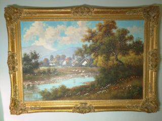 Antique Oil Painting On Canvas By Bella Barsi,  Early 20th Century,  43 " X 30.  5 "