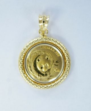 Vintage 2003 1/20 Ounce Gold Panda Coin In 18k Yellow Gold Slide Pendant Charm