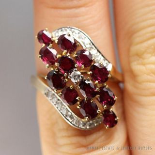 Vintage Ruby Diamond 14k Yellow Gold Cluster Ring Size 4.  25