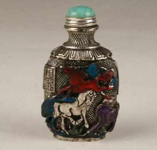 Precious Chinese Silver - Plated Meteor Stone Handmade Carving Snuff Bottle Gift