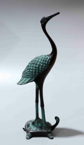 Collect China Antique Bronze Carve Crane & Tortoise Delicate Auspicious Statue