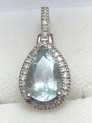 Vintage 14k Gold Natural Aquamarine Diamond Pendant Designer Signed Ema