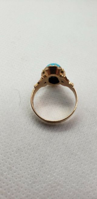 Antique Victorian 14k yellow gold Turquoise & Seed Pearl ring sz 6 3/4 4