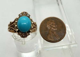 Antique Victorian 14k yellow gold Turquoise & Seed Pearl ring sz 6 3/4 5