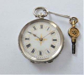 1894 Silver Cased Cylinder Pocket Watch / Fob Watch In Order