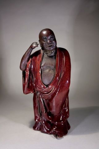 Antique Shiwan Chinese Pottery Figurine Mudman Mud Man Ox Blood Glaze
