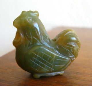 Fine Old Chinese Hand Carved Hard Stone Rooster Toggle Bead Pendant