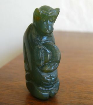Fine Old Chinese Hand Carved Hard Stone Monkey Toggle Bead Pendant