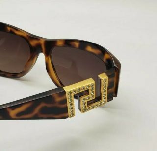 Gianni Versace True Vintage T75 Brown Sunglasses With Greek Key In Stones