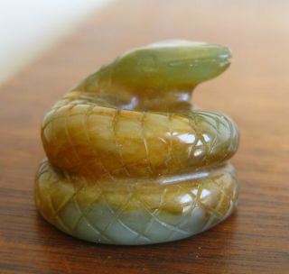 Fine Old Chinese Hand Carved Hard Stone Coiled Snake Toggle Bead Pendant