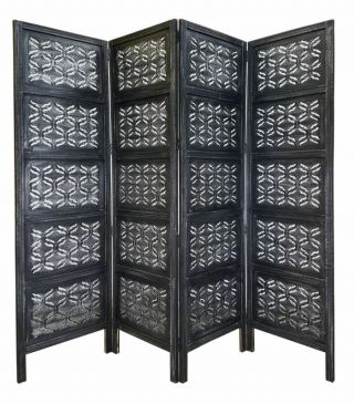 Handcrafted Wood Room Divider Screen 4 Panel Chitra Antique Pewter 72 X 80