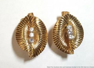 Vintage Tiffany Co Fine Diamond 14k Yellow Double Fan Spray Clip Earrings