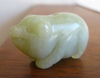 Fine Old Chinese Hand Carved Hard Stone Serpentine Pig Toggle Bead Pendant