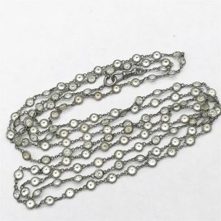 Antique Platinon Open Work Paste Set Flapper Long Muff Ladies Necklace Chain