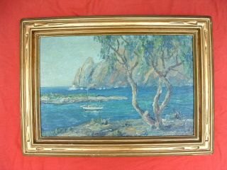 Antique California Coastal Plein Air Painting - Sailboat Scene George Colman