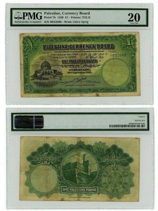 Palestine,  Currency Board - 1 Pound 1929,  Pmg Very Fine 20.  Rare