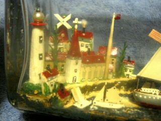 Detail Ship & Boats Seaside Village Lighthouse Diorama Scene In a Bottle 2
