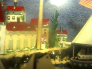 Detail Ship & Boats Seaside Village Lighthouse Diorama Scene In a Bottle 3