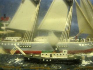 Detail Ship & Boats Seaside Village Lighthouse Diorama Scene In a Bottle 4